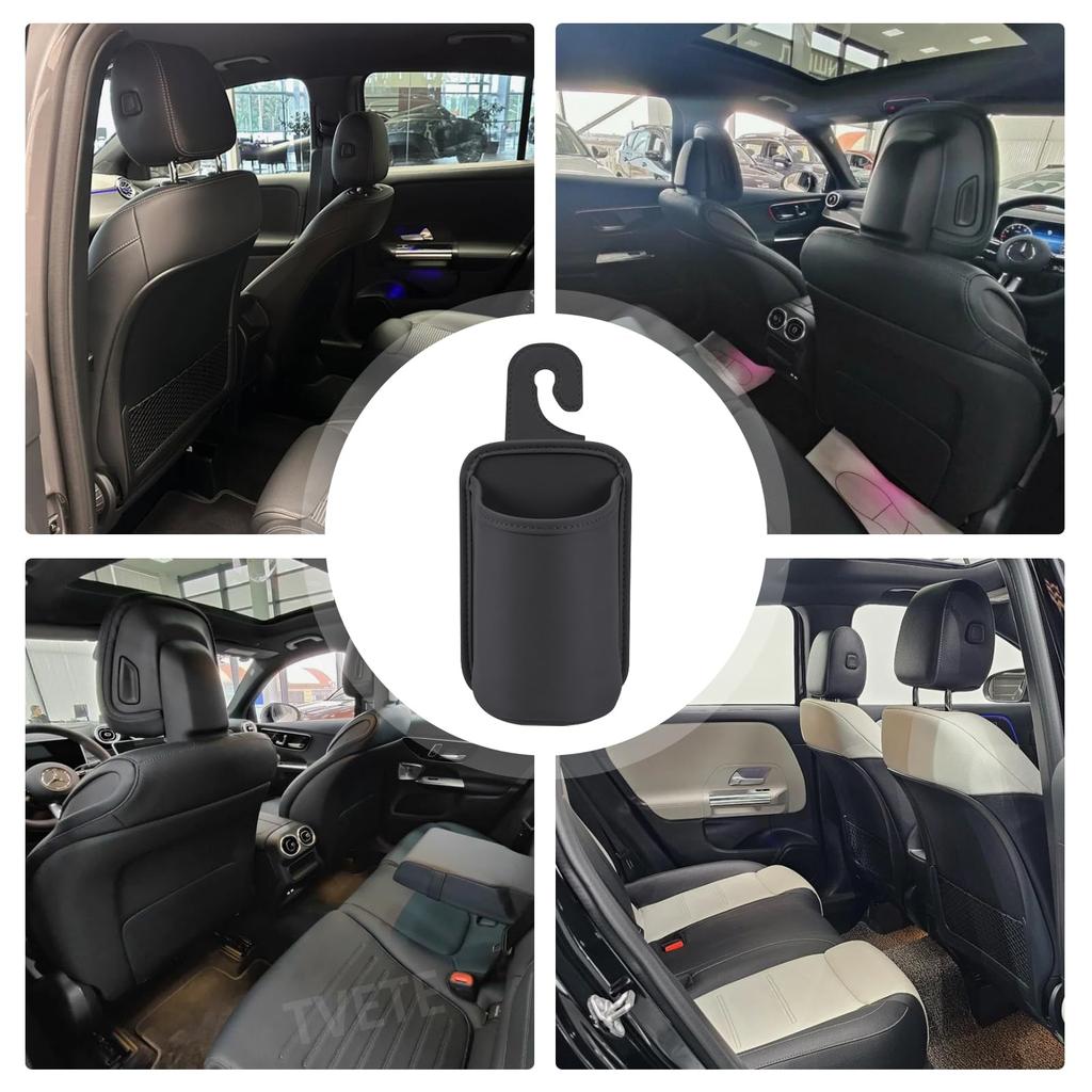 TVETE Car Seatback Drink Hanging Cup Holder with PU for Small and Rear Seat Car Seatback Storage Interior Organization Holder, Hook, Leather, Drinks,