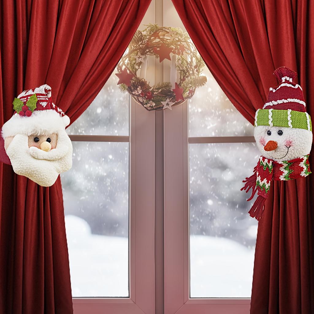 Christmas Curtain Clips Santa Snowman Retro Plaid Hooks For Hanging Decorations On Windows Doors Festival Home Party Decor