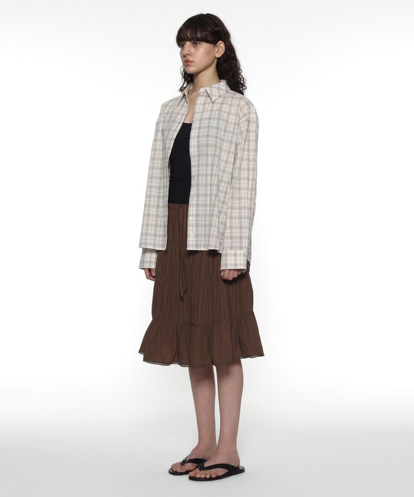 Partimento Woman Pwc Lace Trim Tiered Midi Skirt_Brown