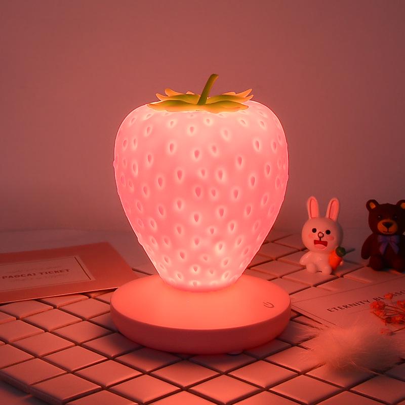 D5 LED Strawberry Novelty Night Lamp USB Bedside Lamp Silicon Touch-Sensor Night Light for Kid Children Bedroom Room Decoration