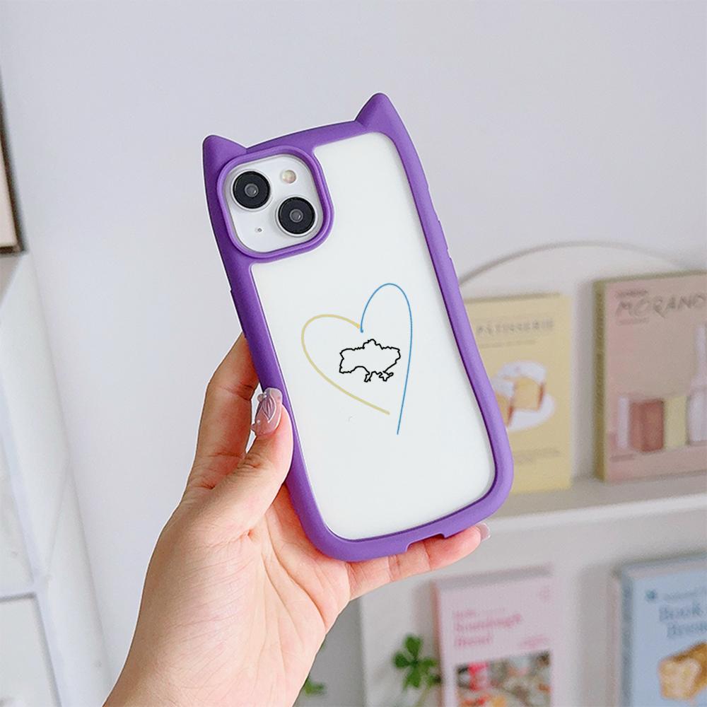Soft Cat Ear Phone Cases for iPhone 16 15 13 12 11 Pro Max 14 Plus XR XS Max TPU Anti-Drop Transparent Acrylic Back Cover N88 Love Design