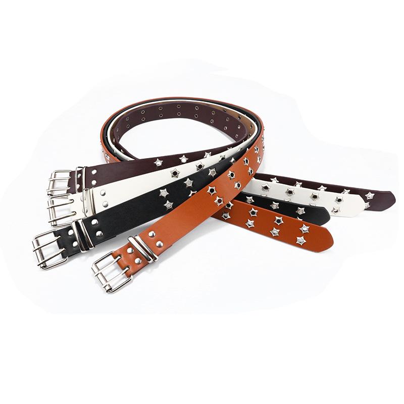 Hollow Punk Women'S Belt Double Pin Buckle Double Air Eye Belt Women'S Decorative Jeans Belt