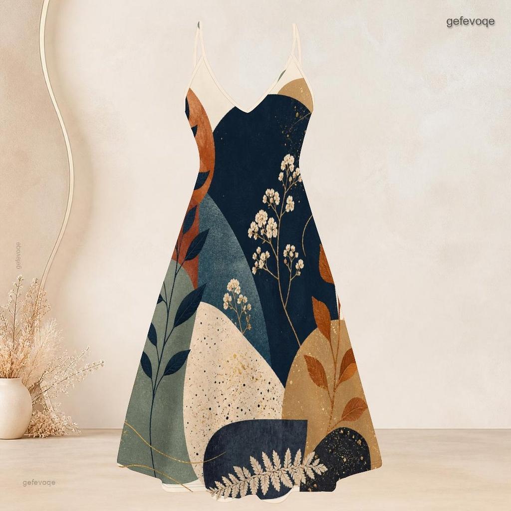 Women Plus Size Two Piece Set Blue Beige White Printed Short Sleeve Cardigan V Neck Strappy Flared Dress