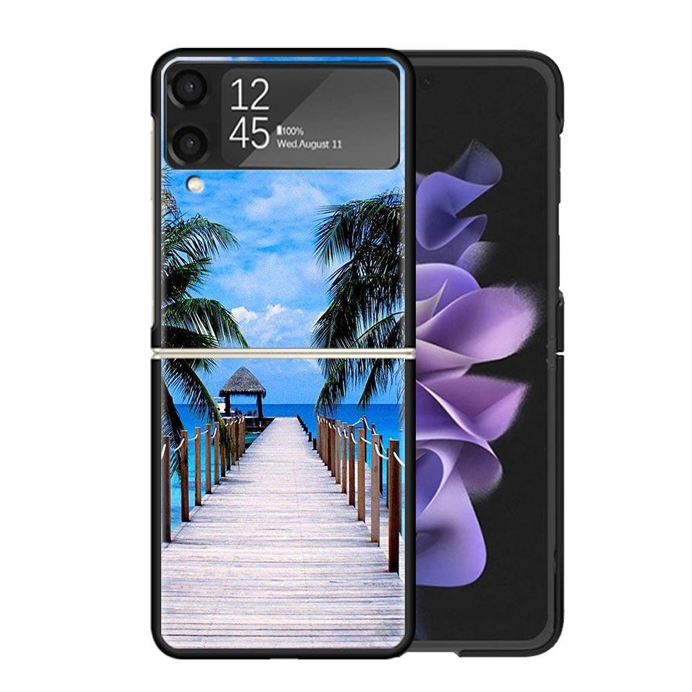 Sommer Strand Sonnenuntergang Meer Palme Klare Handyhülle Für Samsung Z Flip 7 6 5 4 3 Galaxy ZFlip7 ZFlip6 ZFlip5 ZFlip4 ZFlip3 5G Pri