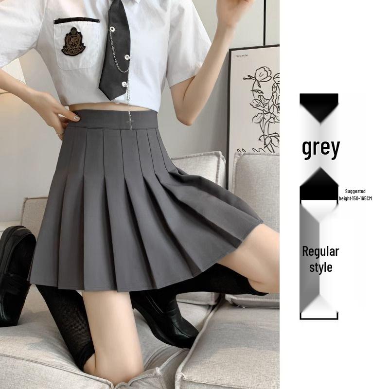 New 2024 Women's High Waist Black Pleated A-line Skirt - Short, Slimming, Summer to Autumn Style