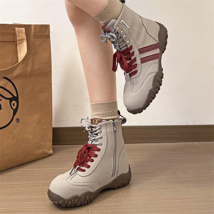 

Cowhide version~ thick-soled inner height-increasing leather velvet women s new versatile casual high-top German training shoes in autumn and winter 40