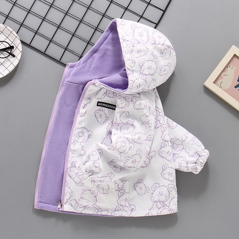 Girls' Double-Sided Softshell Fleece Jacket - Spring/Fall 2026, Plus Velvet Windbreaker.