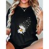 Black Oversized T Shirt With Daisy And Dragonfly Print For Casual Wear