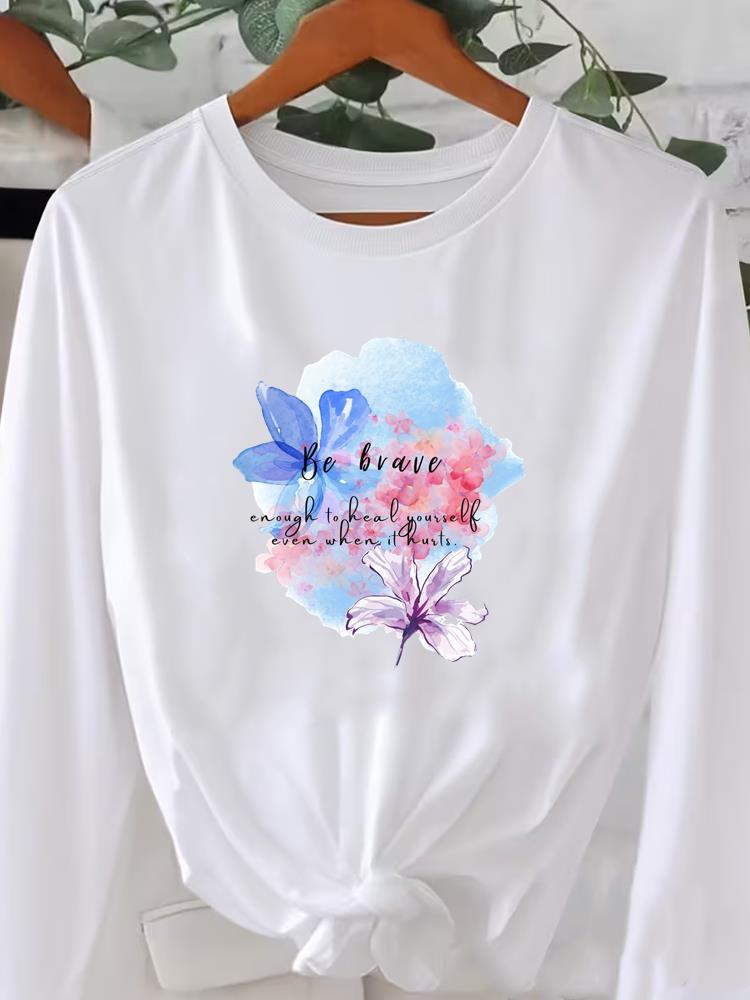 (Asiatische Größe) Buch süß 90er niedlich Bedruckt Rundhals Langarm T-Shirt Tee Dame Frauen Damenbekleidung Lässiges Mode Oberteil Grafik-T-Shirts
