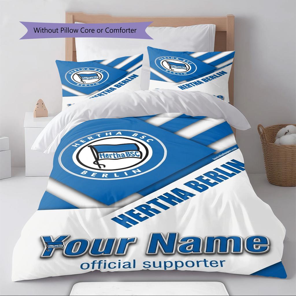 Name Custom Hertha BSC Logo Pattern Bedding Set Quilt Cover Pillowcase Home Decor Gift (1 * Duvet Cover + 2 * Pillowcase, Without Core)