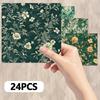 24pcs, Vintage Green Floral Theme Scrapbook Paper, A5 Size, DIY Journals, Material Paper, Patchwork, Photo Albums, Handbooks