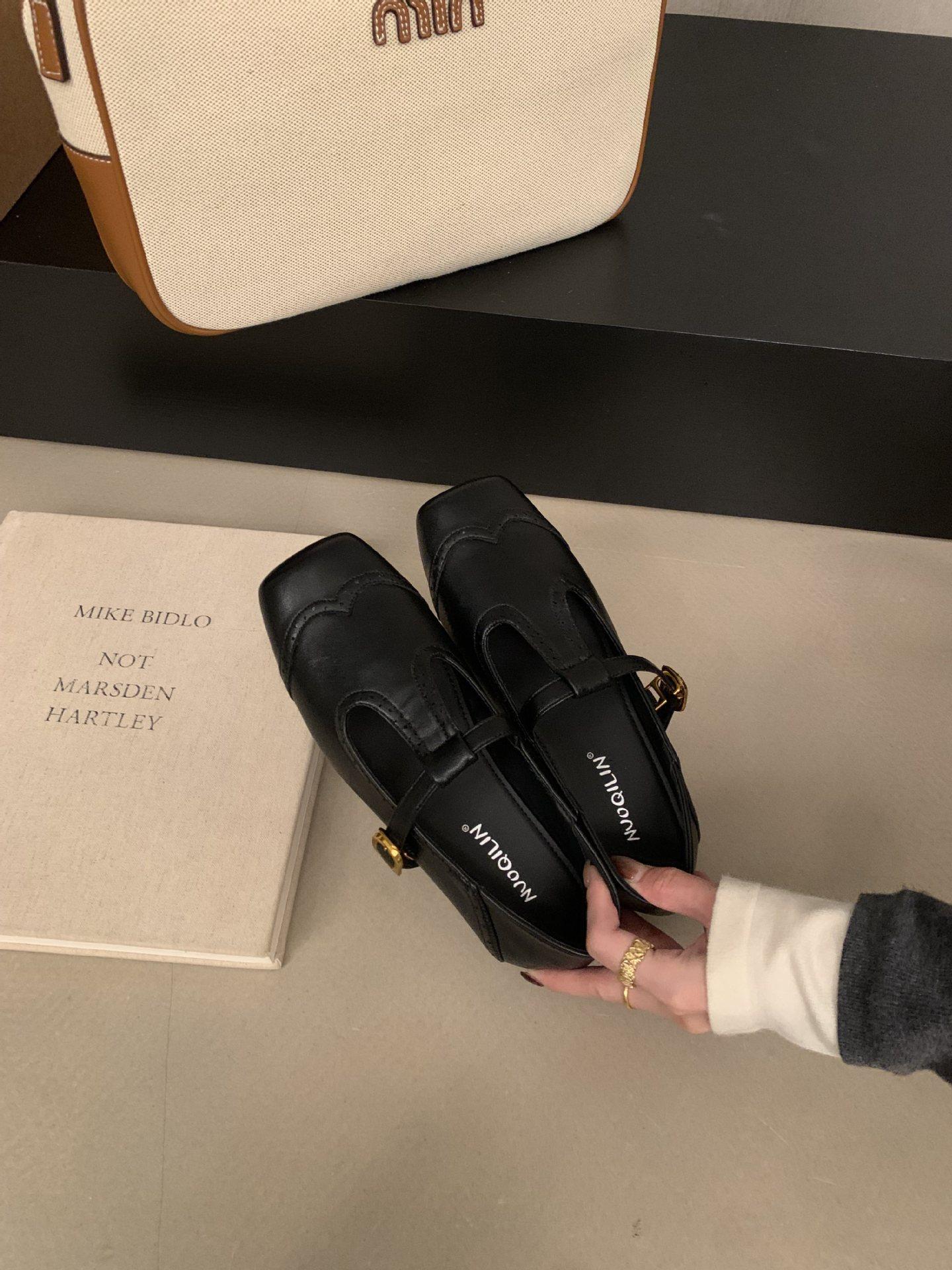 2025 new French retro word with flat bottom suede square head shallow mouth Mary Jane shoes autumn 35