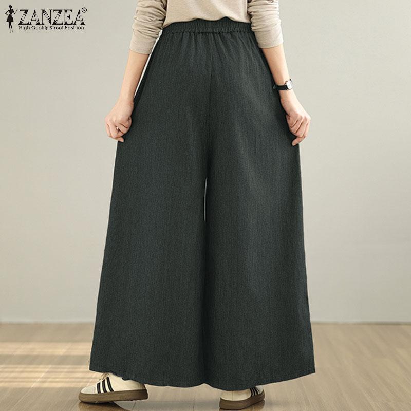 ZANZEA Women Casual Elastic Waist Loose Print Cropped Pants
