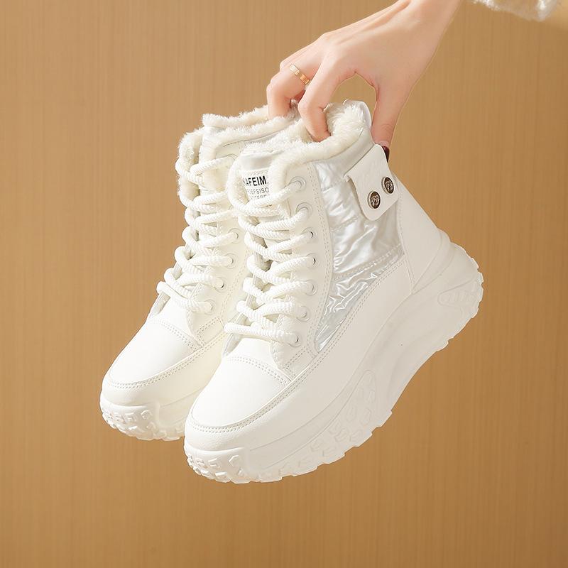 Fleece high-top windproof boots for women's 2025 winter new student ins Korean version of warm casual platform cotton shoes P6011