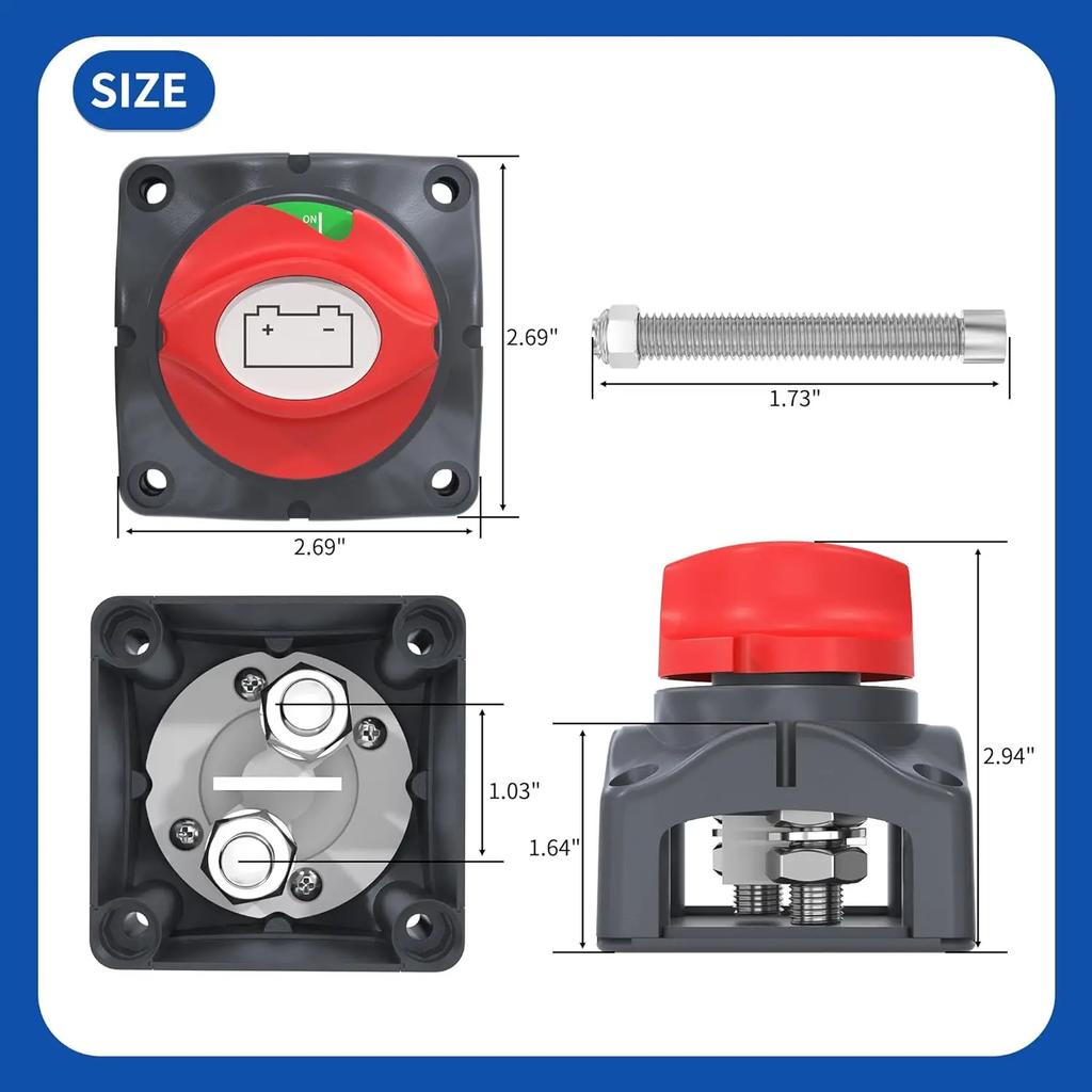 Auto Battery Disconnect Switch 12V 48V Marine Battery Switch Copper Battery Cut Off Switch for Camper Car Auto RV Marine Boat