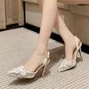 Summer Fashion White Pearl Designer Sandals Women Pumps Hollow Out Mesh Pointed Toe Mules High Heels Wedding Prom Shoes