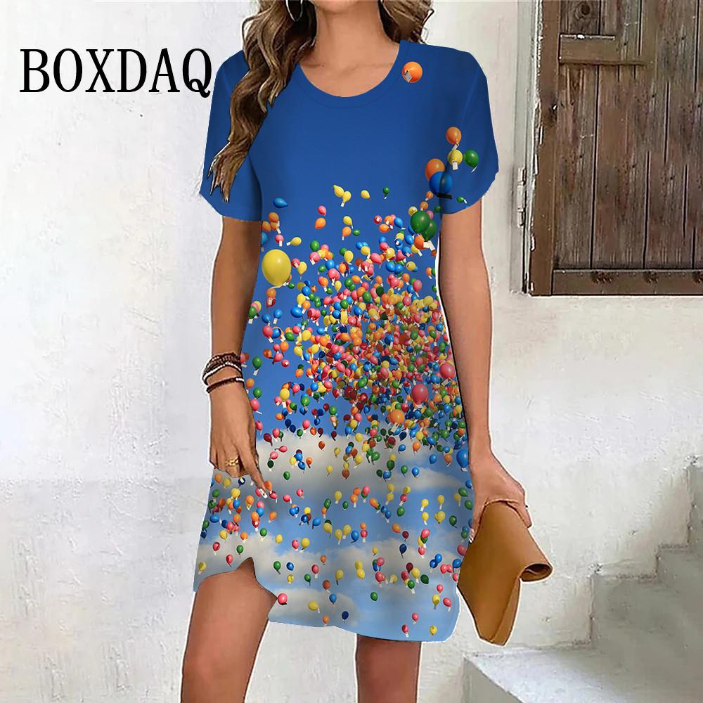 

Платье Up Balloons Милое летнее женское элегантное модное платье с коротким рукавом и принтом Повседневное мини-платье для вечеринок Женская одежда больших размеров L