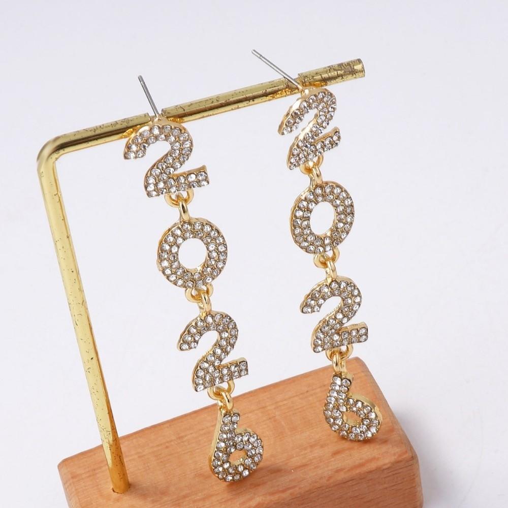 Rhinestone 2026 Stud Earrings Jewelry Crystal Party Earrings Pendant Happy New Year Earrings Girls
