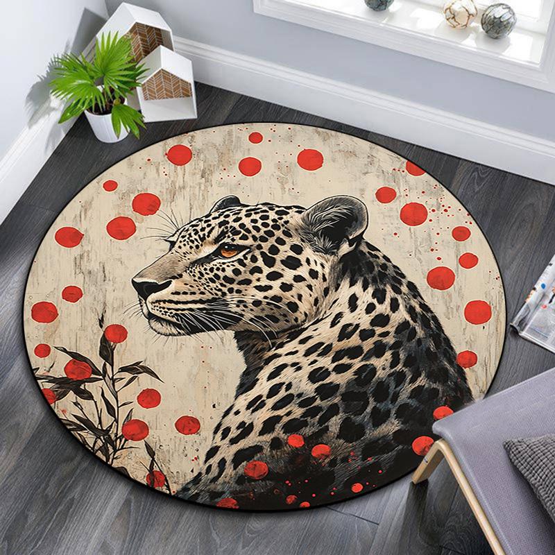 Runder Leoparden-Teppich, Teppich für Wohnzimmer, Schlafzimmer, Sofa, Spielzimmer-Dekor, Rutschfeste Fußmatte
