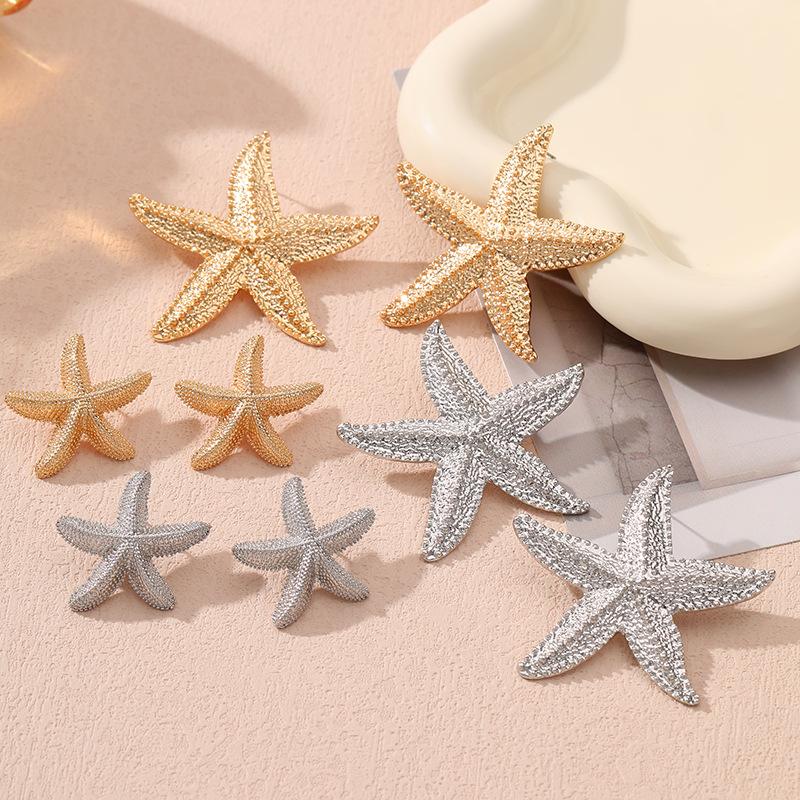 Trendy Gold Color Simulated Starfish Stud Earrings for Women Exquisite Small Star Pearl Earring Summer Beach Daily Jewelry