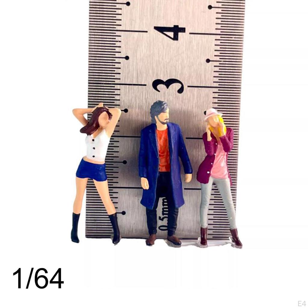 3 Pieces 1:64 Hand Painted People Figures Diorama Character Figure Mini Women Men