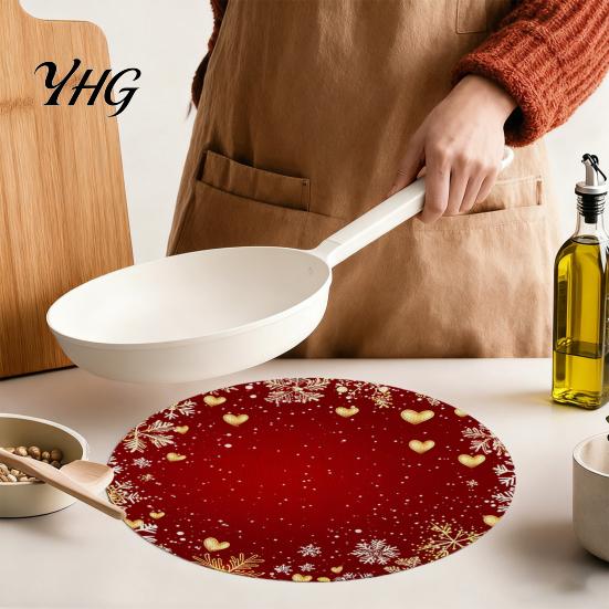 Non Slip Kitchen Decor Round Christmas Placemat, 14 Inch Festive Pattern Anti Tabletop Protector, Scald Table Cover Heat Insulation Place Mat