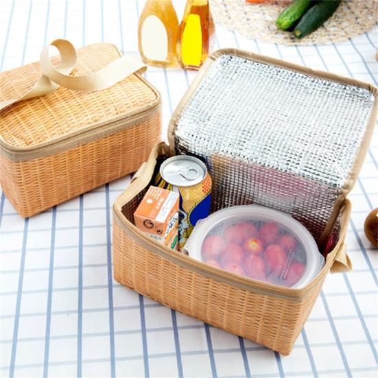 Rattan-Lunchtasche, isoliert, verformungssicher, reißfest, schick, große Kapazität, Lebensmittelaufbewahrungsbehälter für Picknick