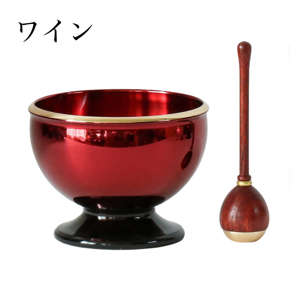 Buddhist Altar Set [Ryusei 3.0 Inch Buddhist Altar Set of 6 + Ryusei Bell 2.3 Inch] Brass, Stylish Bell Included, Wine