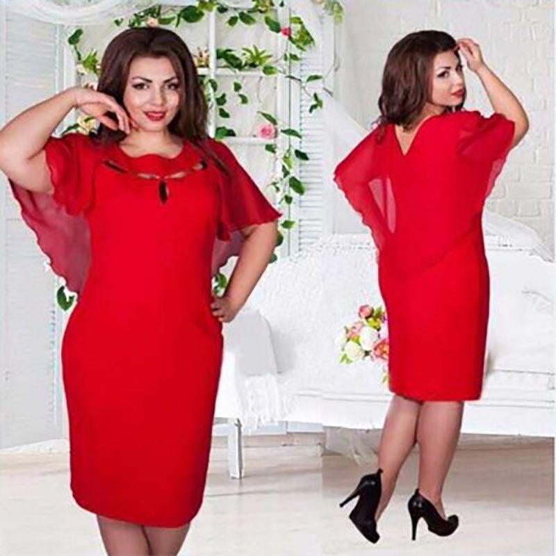 Damska Modna Sukienka Plus Size 6XL z Wycięciami, Krótkim Rękawem, Jednokolorowa, Dla Swobodnego Stylu**