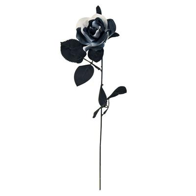 Black White Halloween Artificial Rose Flowers Soft Silk Gothic Faux Flowers Exquisite Real Touch Simulation Flowers
