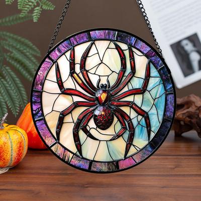 Halloween Suncatcher Decoration Spider Pumpkin Bat Witch Broom Ghost Stained Glass 2D Flat
