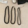 Strands Necklace Black Pearls Necklace Round Imitation Pearl Choker Clavicle