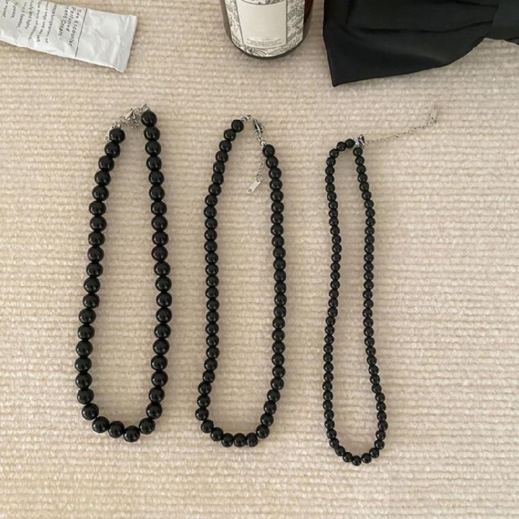 Strands Necklace Black Pearls Necklace Round Imitation Pearl Choker Clavicle