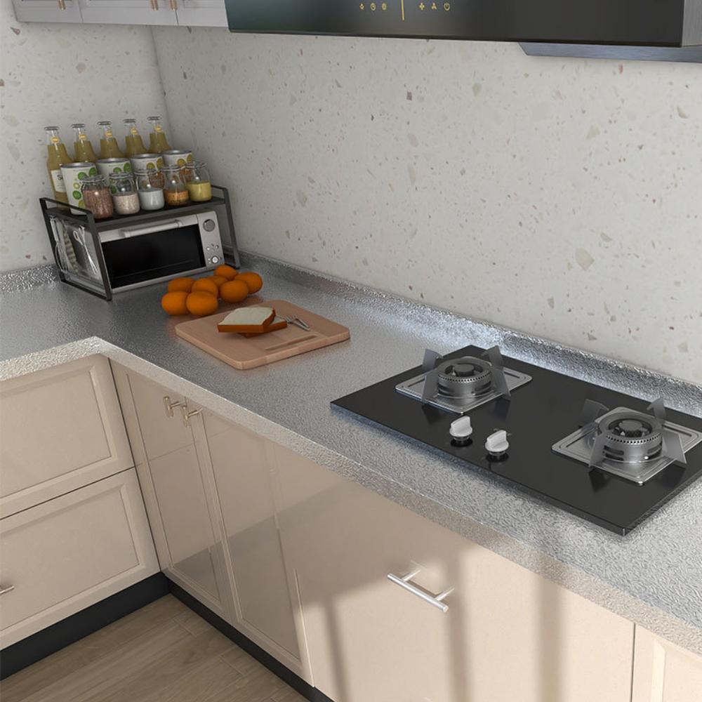 Aluminiumfolie Papier Küche Ölbeständige Folie Herd Wasserdicht Feuchtigkeitsbeständig Selbstklebende Tapete Arbeitsplatte Schrank Renovierung Fliesenaufkleber