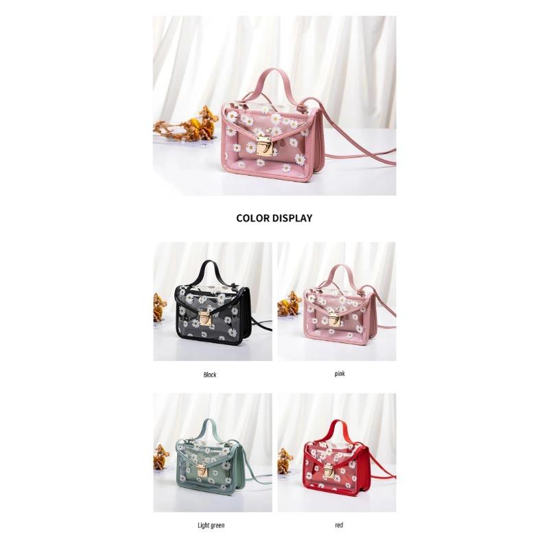 Womens Diagonal Straddle Shoulder Bag Cute Print Small Square Bag Popular Fashion Transparent Crossbody Bag
