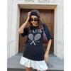 Niche Style American Tennis Style Print Pure Cotton Sports Easiest for Match Casual Shoulder Pure Cotton Short Sleeve T-shirt for Women