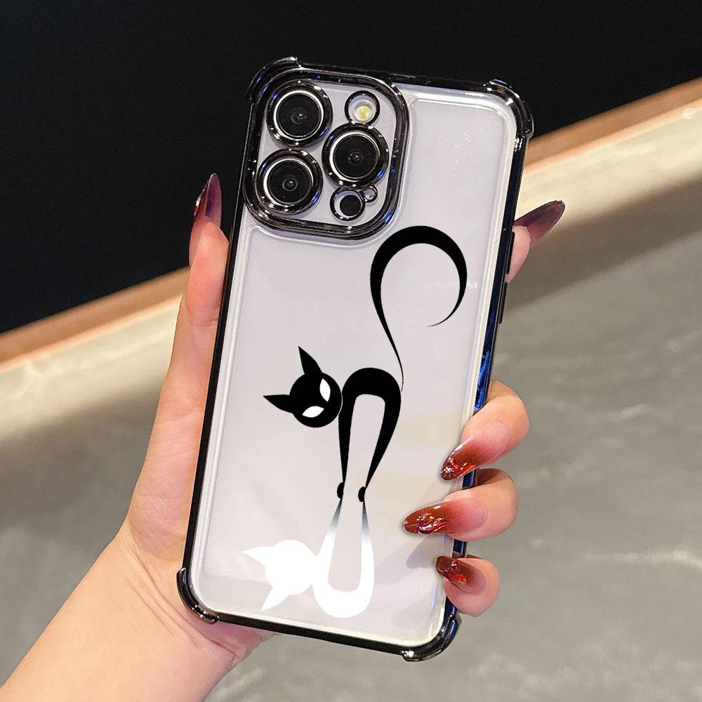 Cartoon Cute Little Black Cat Funda For iPhone 17 Pro 16 15 14 13 12 11 Pro Max Case 17 Plus 17E 16E 17Air Silicone Phone Cover