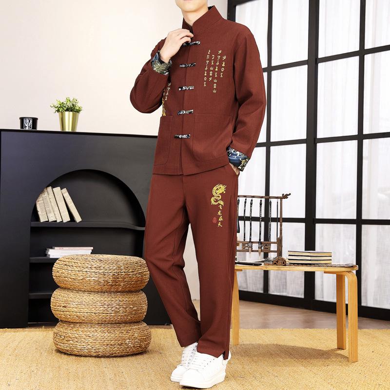 Suxi Men's Summer Chinese Embroidered Two-Piece Retro Suit 8617