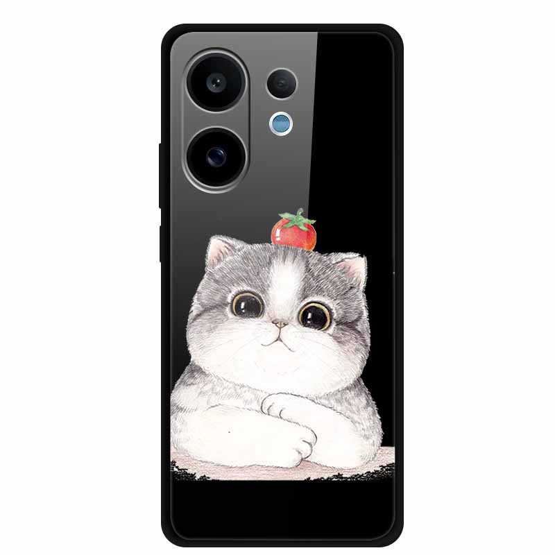 Tempered Glass Case For Vivo V60 2025 Phone Case 6.77" Cartoon Cats Hard Back Cover Soft Bumper For Vivo V60 5G Case V 60 Fundas