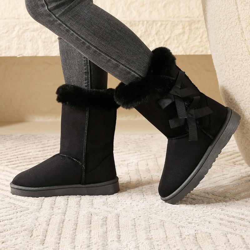 Bow winter new velvet thickened snow boots women's warm medium boots women