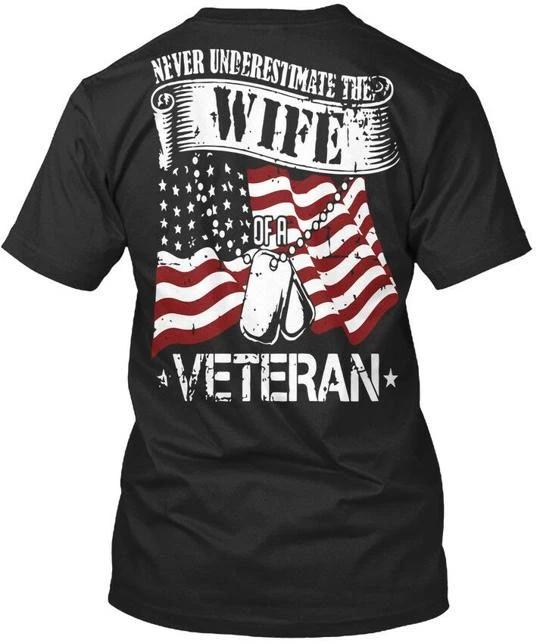 

Veteran Wife Never Underestimate The Of A 100% Cotton T-shirt Mens Tees Top Made in the USA T-Shirt Tee Top Unisex S