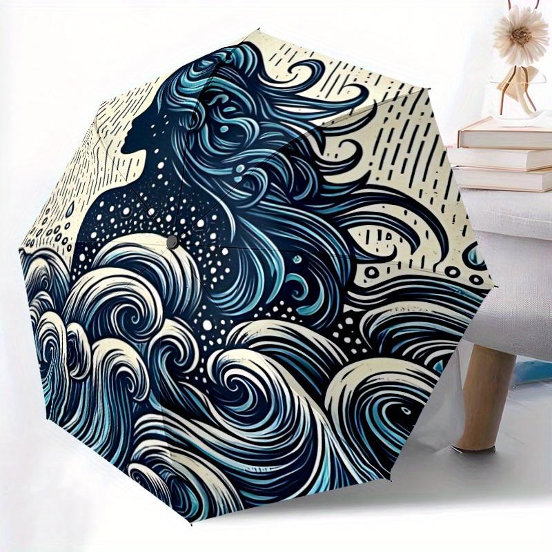 1pc Ocean Mermaid Automatic Open/Close Umbrella, Portable Folding Umbrella for Travel, Themed Events, It Is Suitable As a Gift for Various Festivals,