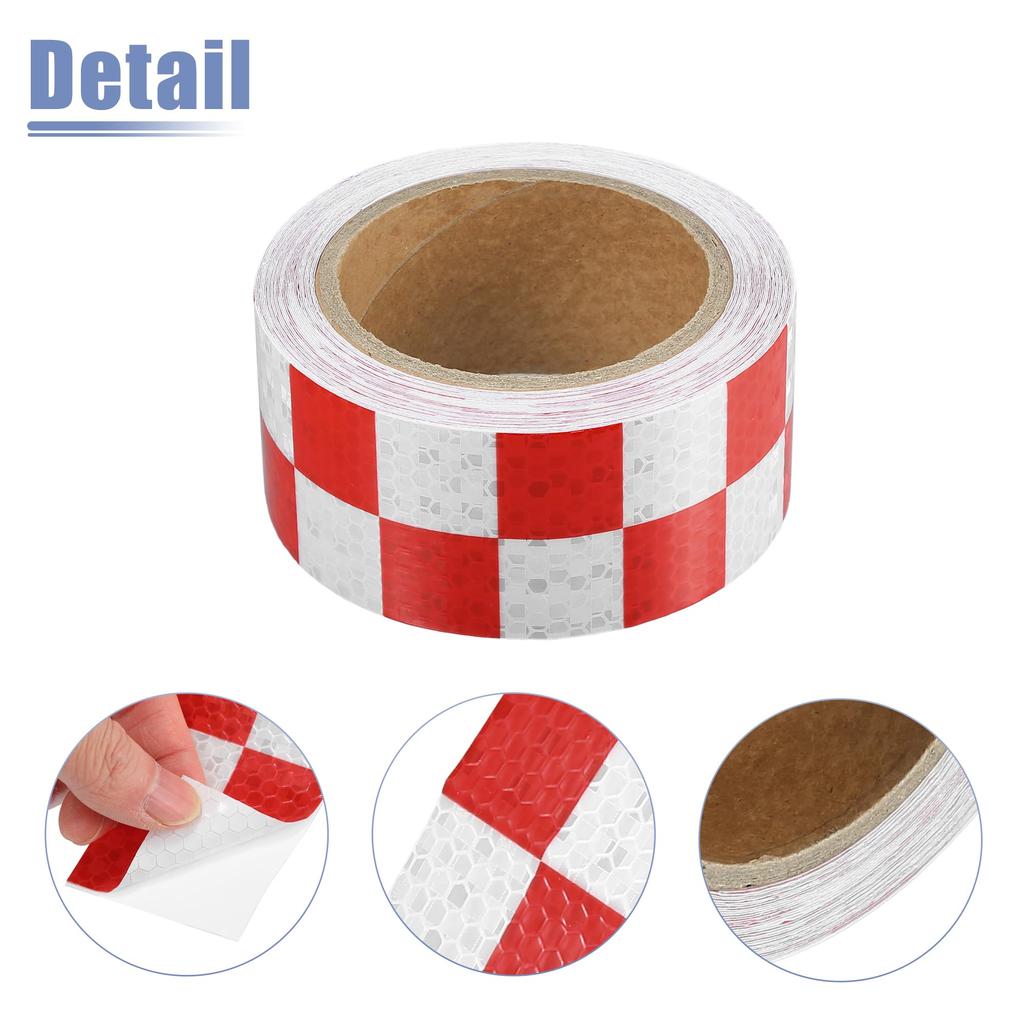 ACROPIX Universal 5cmx10m Red White Plaid Car Reflective Sticker Reflective Tape Safety Warning Reflective Protector - 1 Pack