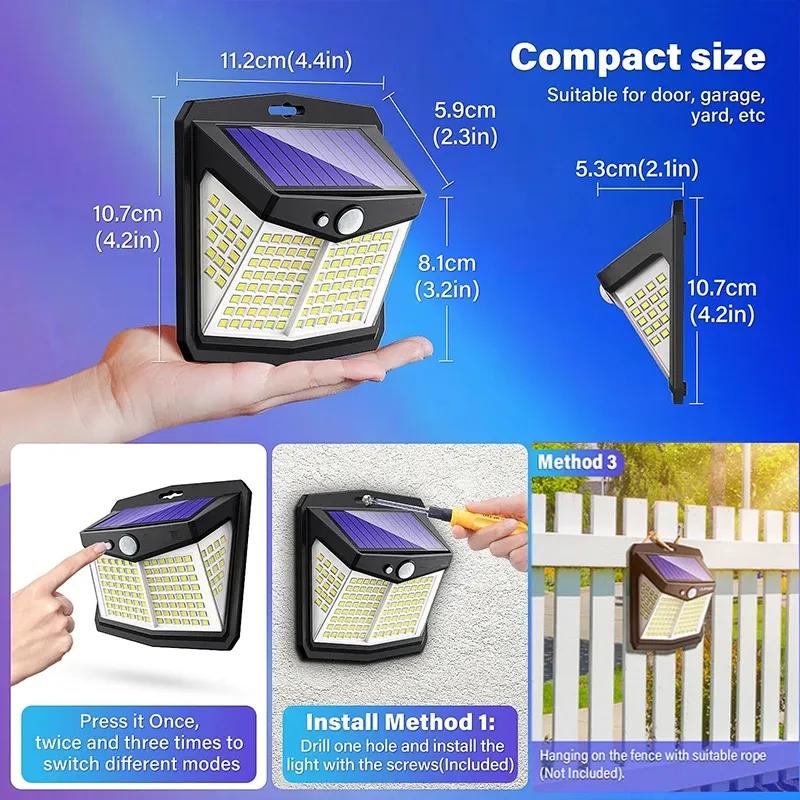 Solar Lights for Outdoor, 128 LED Motion Sensor Security Light with 3 Lighting Modes IP65 Waterproof and Durable for Wall