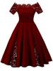 Elegant Plus Size Lace Dress With Off Panel Shoulder Design And High Waist Silhouette For Sophisticated Occasions