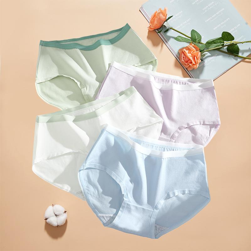 FINETOO 4Pcs/Set Women's Cotton Briefs Soft Breathable Underwear Set Mid Waist Solid Color Panties For Daily Wear High Elastic Underwear