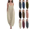 Women's Fashion Zipper V-neck Adjustable Shoulder Width Loose Sleeveless Wide Leg Jumpsuit With Pocket