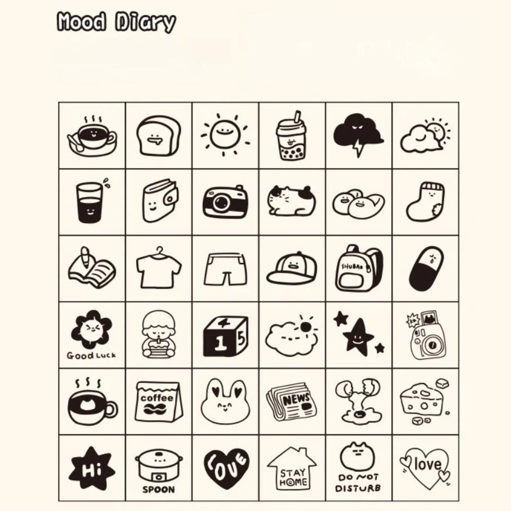 Sada 36 ks Akrylová krabička Sada dřevěných razítek Každodenní život Mini dřevěná razítka Dekorace pro scrapbooking