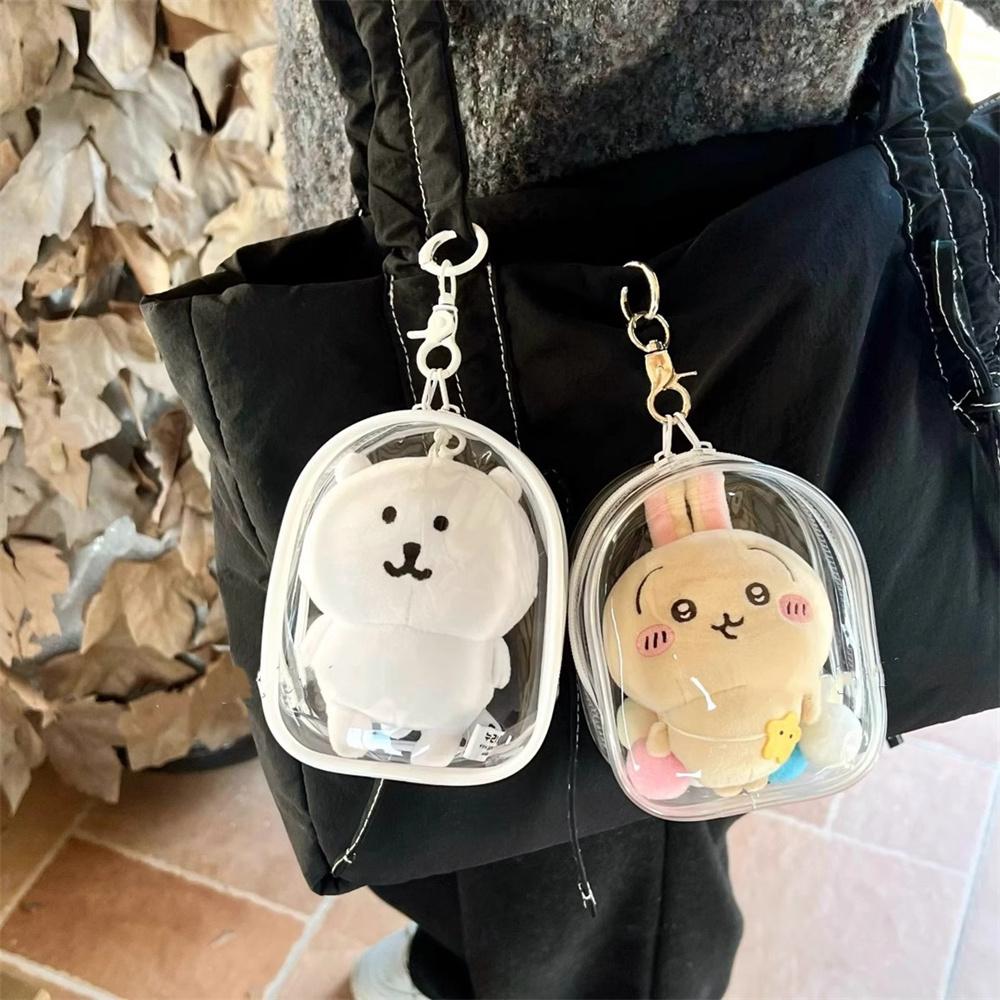 12cm PVC Transparent Storage Bag with Keychain Multicolor Cartoon Doll Display Box Dustproof Case Earphones Gift Organizer Bags