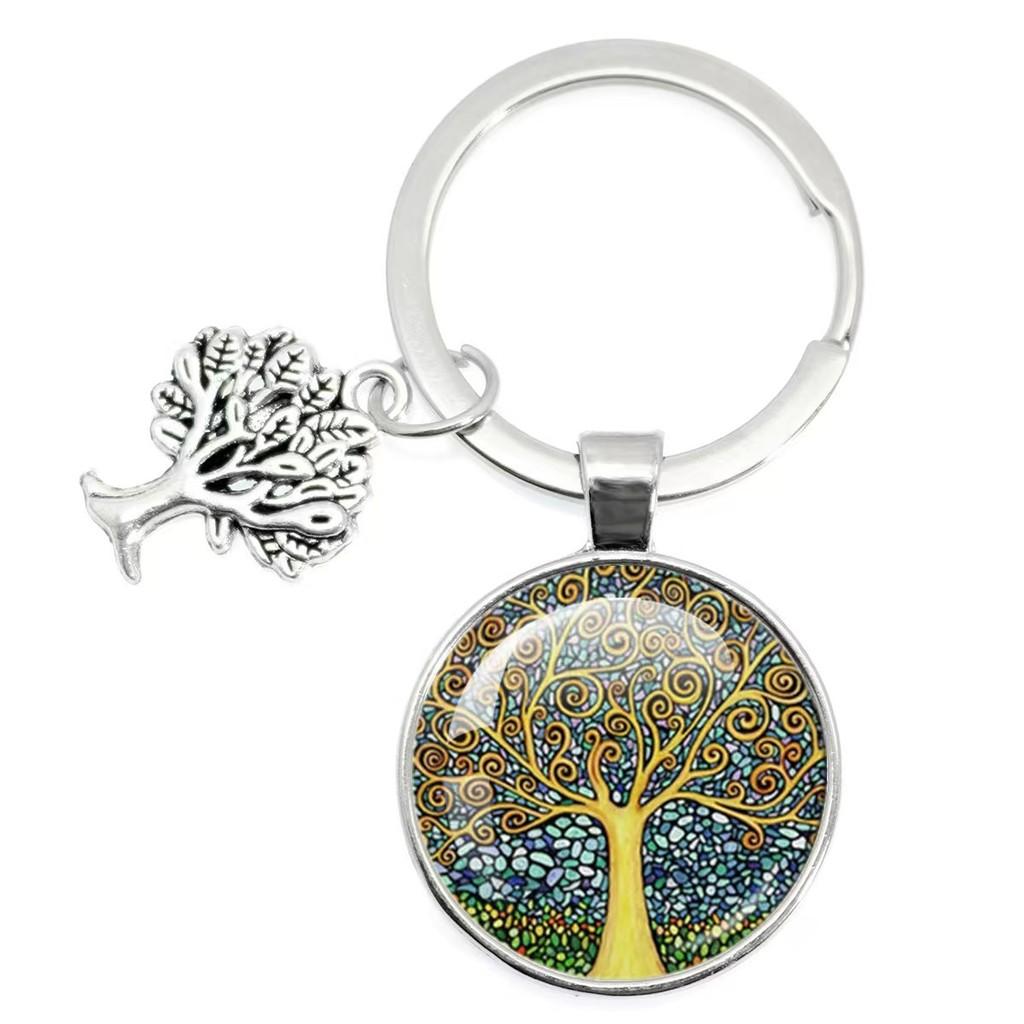 Tree Of Life Glass Keychain With Silver Alloy Accent For Everyday Use And Gift Ideas